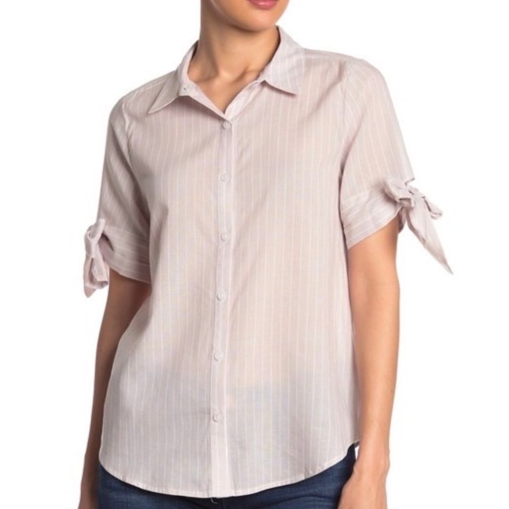 Naked Zebra Woven Bow Sleeve Top Blue Stripe NWT